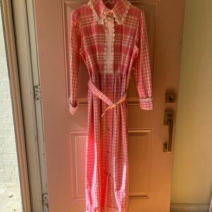 Mr Jac Jr by Martin Marks Vintage Pink Gingham Plaid Floor Length Prairie Dress